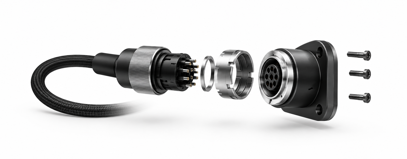 Black and silver connectors aligned to make a useful connection